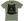 A muted green t-shirt with a black printed design of a grizzly bear's head holding a fish in its mouth.